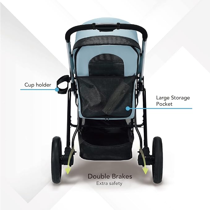 ibiyaya The Beast Pet Jogging Stroller for All Terrains, 3-Wheel Dog Carrier with Double Breaks, Zipperless Large Stroller for Running & Hiking, Multiple Small Dogs, Medium Dogs, or Cats (Flash Grey)
