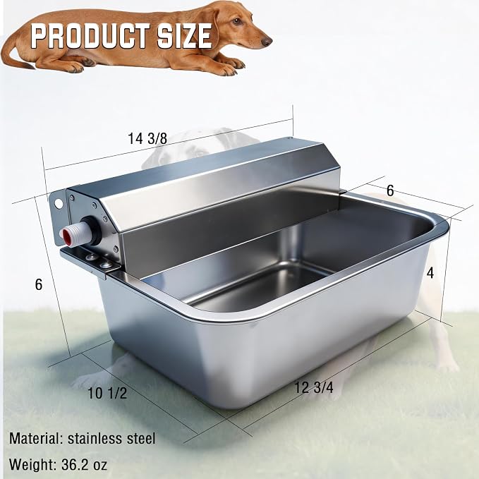 Automatic Dog Water Dispenser 2 Gallons, 304 Stainless Steel Dog Water Bowl for Indoor/Outdoor, Large Water Bowl for Pets & Livestock, Anti Tip, Wide Mouth, Water Auto Fill, Fit GHT 3/4" Faucet