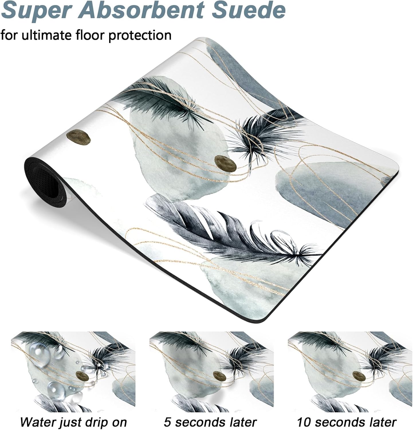 Rnivvi Dog Food Mat, 16" x 24" Absorbent Dog Cat Bowl Mat for Food and Water, Cute Anti-Slip Rubber Pet Feeding Rug Protect Floors, Puppy Placemat for Feeding & Watering Supplies, Abstract Plume