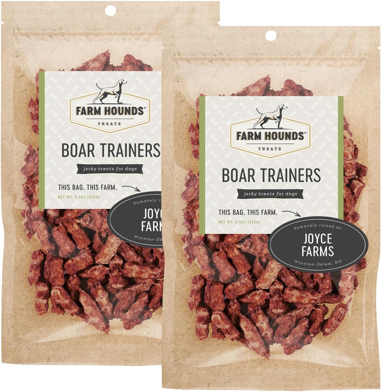 Farm Hounds - Boar Trainers - Premium Natural Jerky for Dogs - from 100% Humanely Raised Boar - Easy-Break - Great for Training & Treats - No Added Fillers - Made in USA - 4.5 oz - 2 Pack