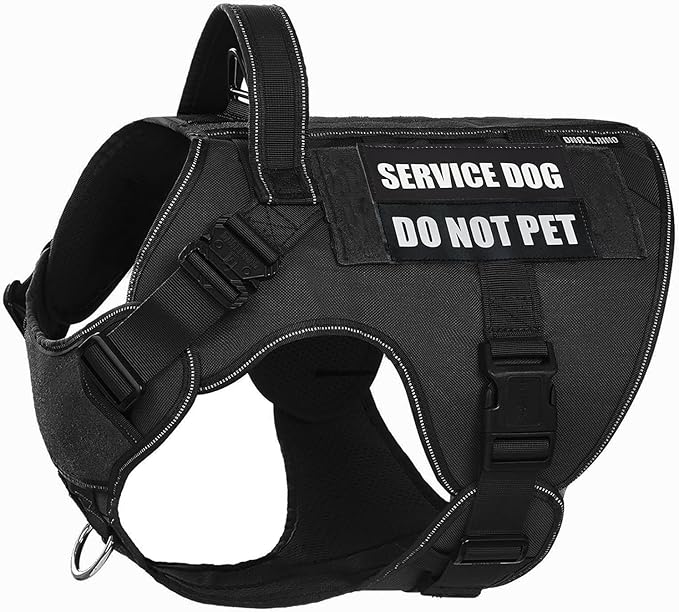 Tactical Dog Harness for Large, No Pull Adjustable Reflective MOLLE Service Dog Harness with Do Not Pet Patches, Military K9 German Shepherd Dog Vest for Training Walking Hunting Black