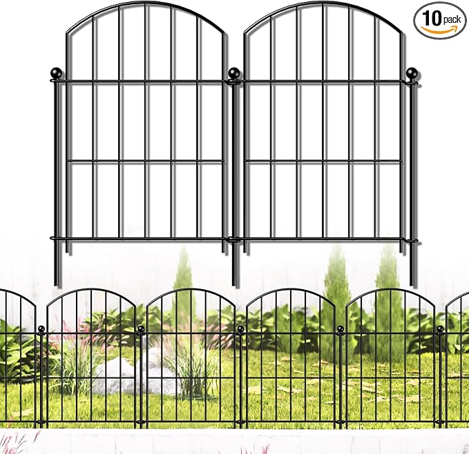 FOREHOGAR Metal Garden Fence 17in (H) x 10ft (L), 10 Panels + 11 Stakes Dog Fence Border Fence Animal Barrier, No Dig Garden Fencing for Yard Flower Bed Patio Outdoor, CTW1710 Black