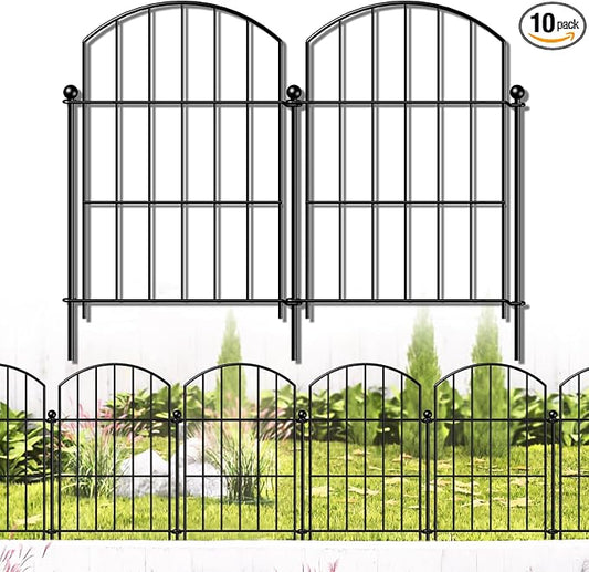 FOREHOGAR Metal Garden Fence 17in (H) x 10ft (L), 10 Panels + 11 Stakes Dog Fence Border Fence Animal Barrier, No Dig Garden Fencing for Yard Flower Bed Patio Outdoor, CTW1710 Black