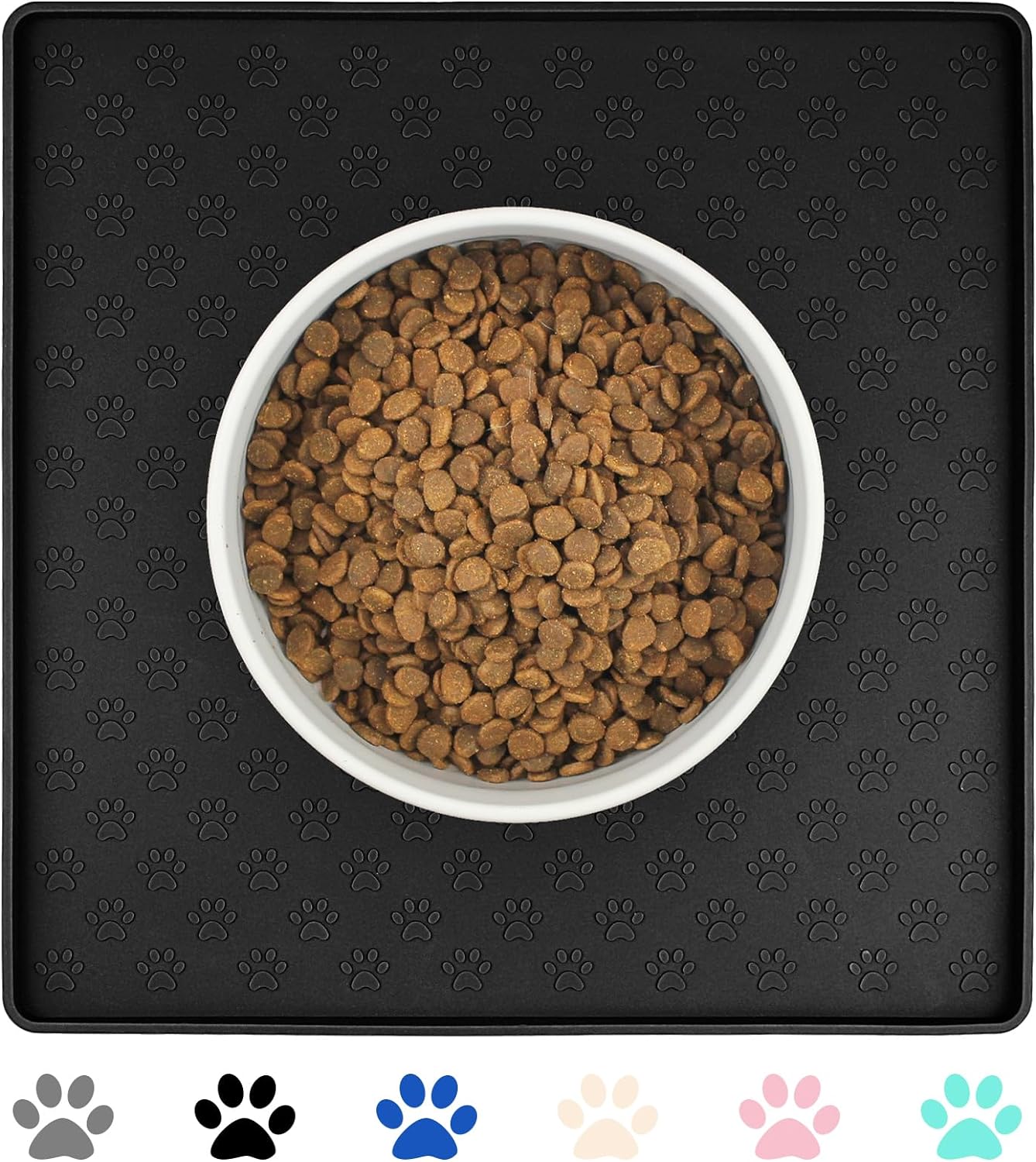 Ptlom Pet Placemat for Dog and Cat, Waterproof Non-Slip Silicone Feeding Bowl Mat Prevent Food and Water Overflow, Puppy Dish Feeder Fountain Trays Suitable for Medium and Small Pets, Black