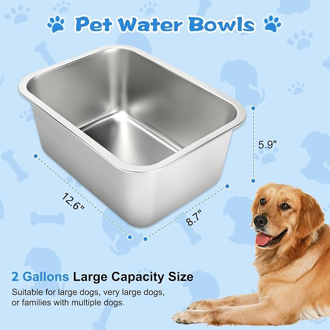 YUEPET Outdoor Dog Water Bowl, 2 Gallon Stainless Steel Bowl for Dogs | Outdoor Dog Water Bowl, 2 Gallon Capacity, Food and Water Use, Rounded Corners, Raised Edge, Easy to Clean, XL Dogs