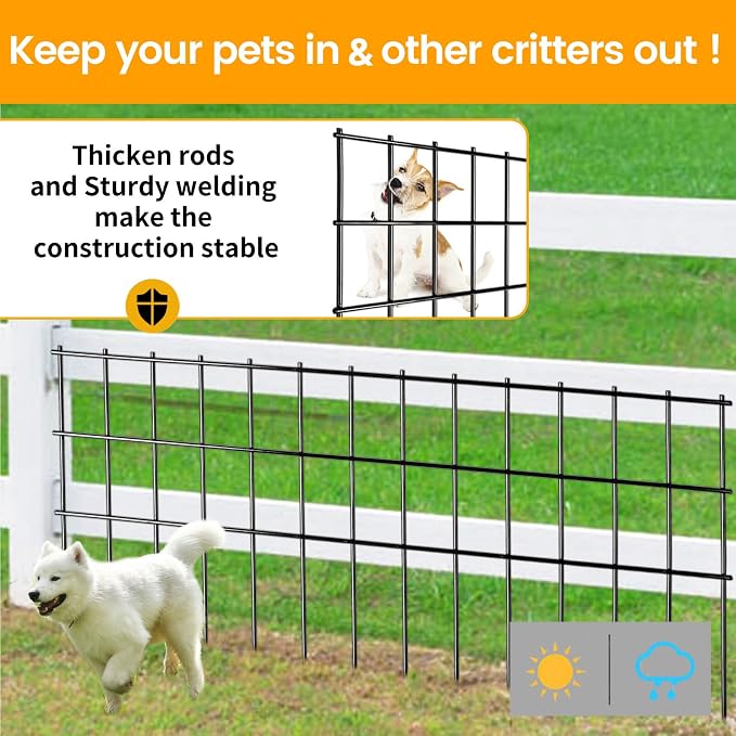 Garden Fencing Animal Barrier 37.5 ft(L)×15 in(H), 15 Panels No Dig Fence, Underground Critter Barrier for Decks, Small or Medium Pet Dog Digging Fence Barrier. Rust-Proof Metal Fence Stakes