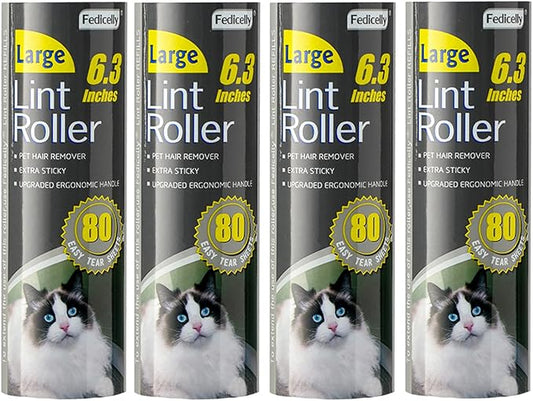 Fedicelly Large Lint Rollers Pet Hair Extra Sticky Refills,Mega Value Set 6.3 inches Wider with 320 Sheets for Cat and Dog Hair Removal,80 Sheets Per Roller