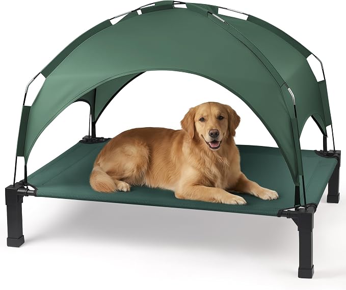 Elevated Dog Bed with Removable Canopy, Sun Protection Shade Tent Dog Cot | Portable Outdoor Dog Bed, Raised Pet Cooling Cot Bed for Dogs, 51in