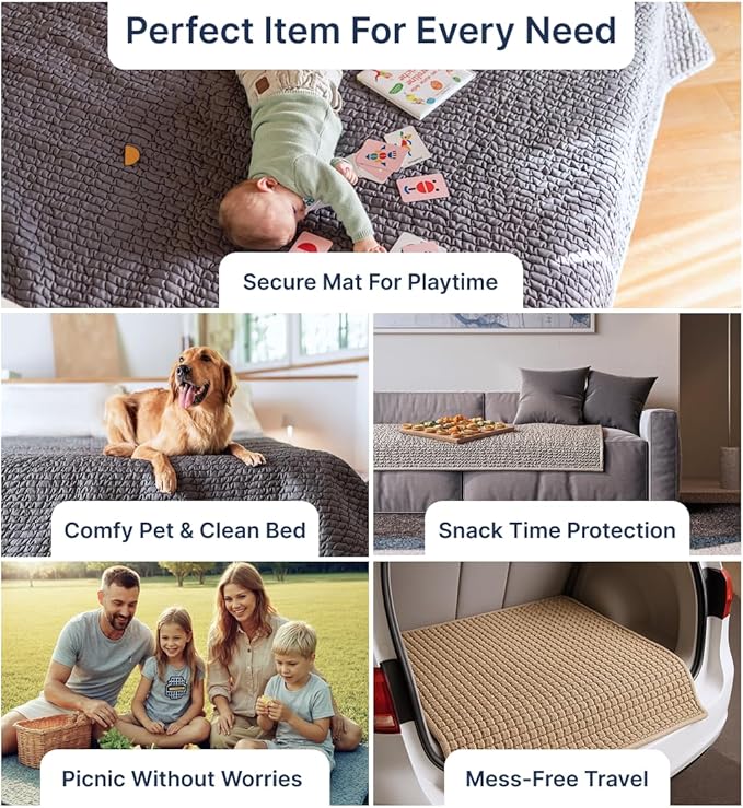 PAULATO BY GA.I.CO. Waterproof Blanket for Bed – Queen Absorbent Couch Cover – Machine Washable Stain-Proof Pad for Large Sofa – Pets Dogs & Cats Friendly Protector - Light Grey