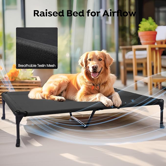Veehoo Elevated Dog Beds Large Sized Dog with Fluffy Plush Bolster Cushion | Orthopedic Raised Dog Beds for Indoor Outdoor, Soft Pet Sofa Cot with Removable Washable Mat, No-Slip Feet, 49" x 33", White
