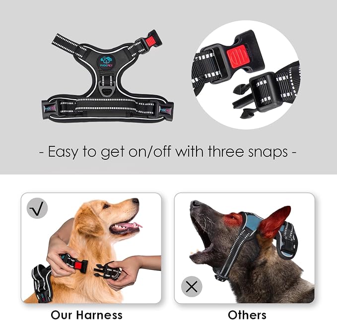Reflective Dog Harness Large Breed Adjustable No Pull Vest | with Handle 2 Metal Rings 3 Buckles [Easy to Put on & Take off](L, Black)