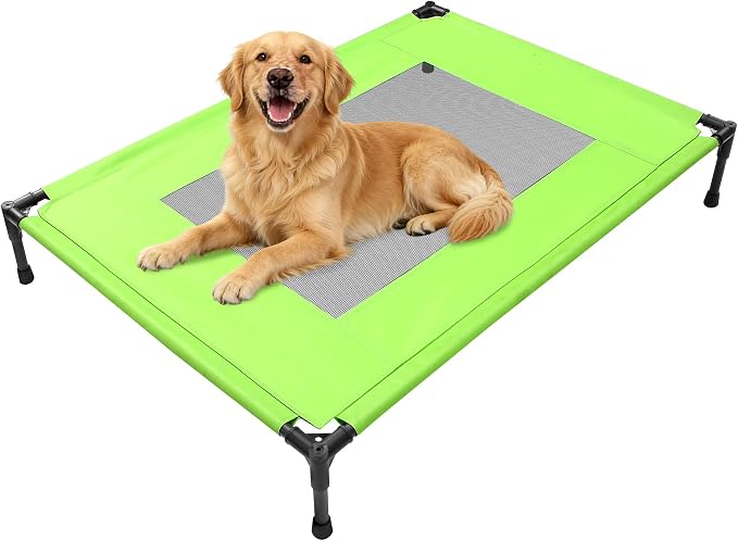 Elevated Dog Bed for Large Dogs - Outdoor Cooling Cot with Washable Breathable Mesh, Portable Raised Pet Bed with Non-Slip Feet & Waterproof Teslin, Heavy Duty & for Camping