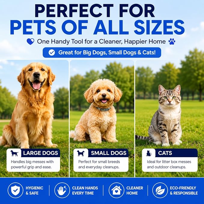 Dog Pooper Scooper with 120 Bags – Unbreakable & Durable One Handed Pickup Tool for Large & Small Dogs, Ready to Use Easy Clean Poop Catcher for Yard, Walks, Grass – Blue