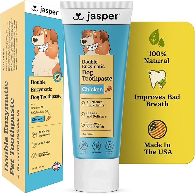 Jasper Dog Toothpaste Double Enzymatic - Plaque Remover for Teeth, Whitens Teeth, Improves Bad Breath Natural Pet Toothpaste, Chicken/Poultry Flavor 3.5oz