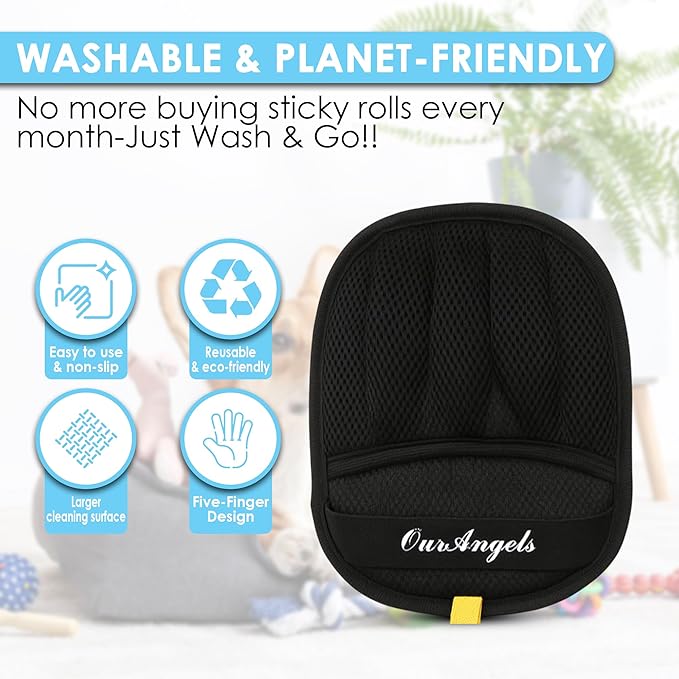 OurAngels Pack of 2 Electrostatic Pet Hair Removal Gloves – 5 Finger Reusable Grooming Gloves for Dogs and Cats – Gentle Fur Remover for Furniture, Sofa, Car and Clothes