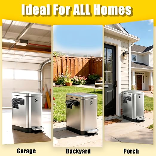 Dog Poop Trash Can Outside,3Gal Metal Outdoor Trash Can,Outdoor Dog Poop Trash Can with Lid for Odor Control - Includes Poop Scooper for Dogs & Bin Bag Holder (Silver)