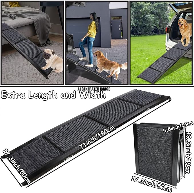 GaliGali Dog Ramp for Car, Portable Folding Pet Stair 71" Long&19.7" Wide | Ramp with Non-Slip Carpet Wider Dog Stair Allows Medium to Large Dogs Up to 250 lbs to Enter Car SUV and Truck