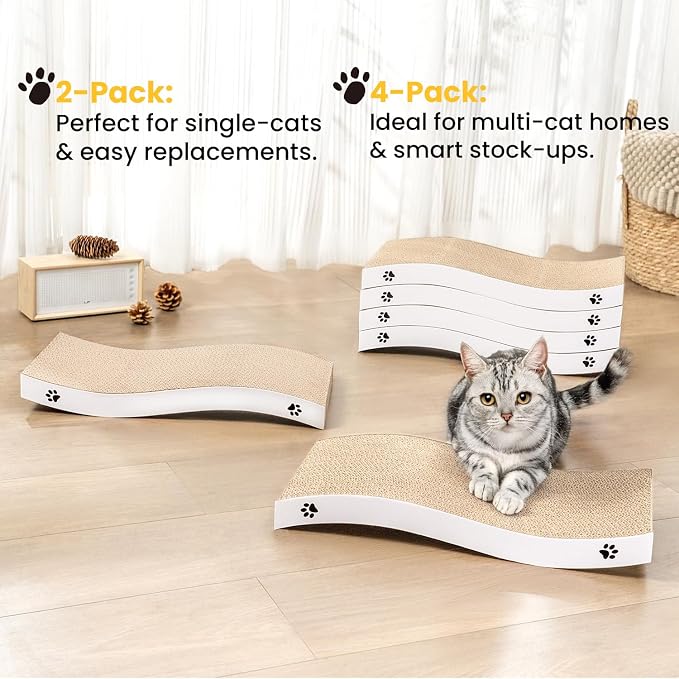 Cat Scratcher, Durable Scratch Pad, Corrugated Cardboard Scratching Board for Indoor Cats, Heavy Duty, Double-Sided Usability, Recyclable, with Catnip, Medium, 4 Pack