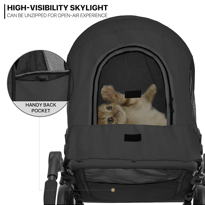 MoNiBloom Pet Stroller for Large Dogs or Dogs Cats up to 55 lbs, Black | with Adjustable Handle, 3-Wheels Dual Entry Portable Dog Carting Easy Folding Pet Wagon Double Multiple Dog Stroller