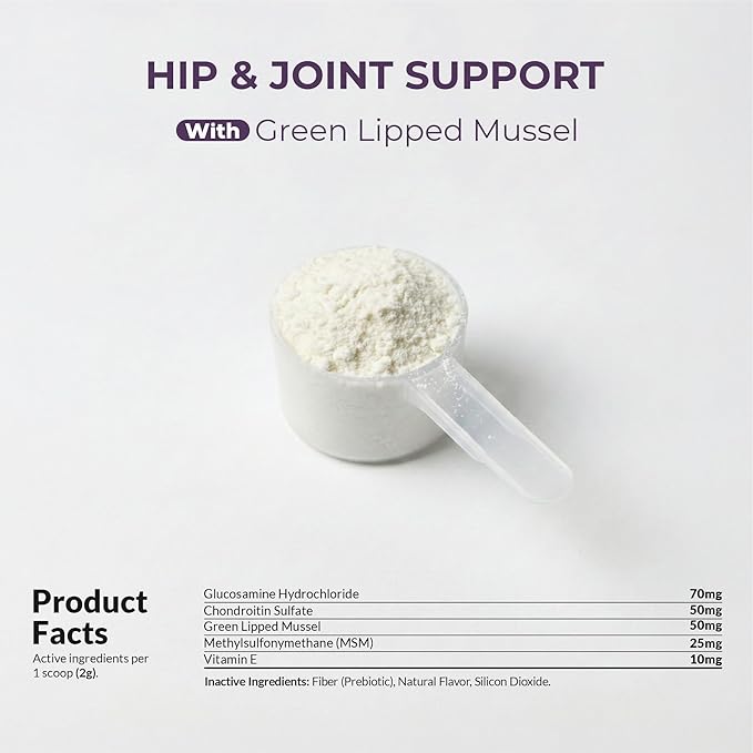 Hip and Joint Supplement for Cats - Glucosamine Powder with Green Lipped Mussel, MSM, Chondroitin, and Vitamin E - 4.23oz/120g