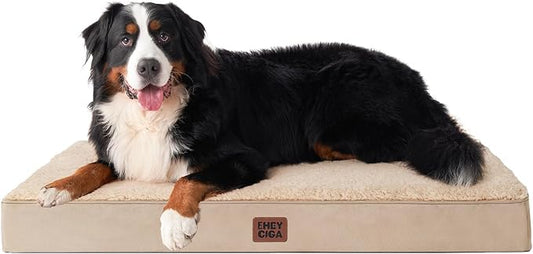 EHEYCIGA Orthopedic Dog Bed Large with Removable Washable Cover, 50IN Khaki | Egg Crate Foam Support, Durable Oxford fabric, Non-Slip Bottom, Machine Washable, Soft Waterproof Plush Pet Bed Mat For Crate