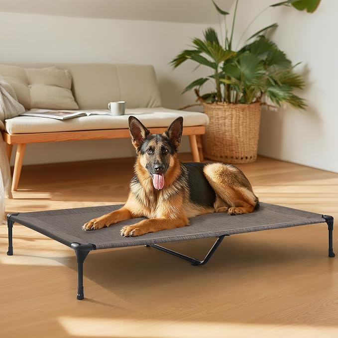 Veehoo Outdoor Elevated Dog Bed Large Sized Dogs, Cooling Raised Dog Cots | Off-ground training platform, portable camping hammock, breathable mesh, easy to clean, no-tool setup, 49"x33", Brown