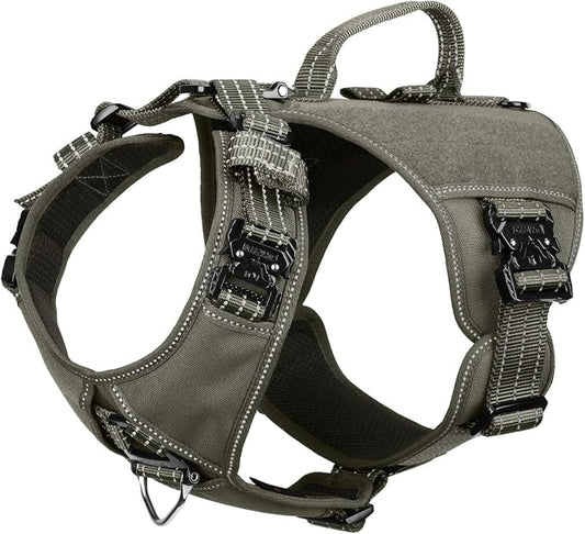 ICEFANG Quick-Moving Tactical Dog Harness X-Large Dogs,No Pull Dog Vest | Control Handle,Reflective,Full Metal Buckles,Adjustable,Hook-and-Loop Panel,Soft Padded,Green,X-Large