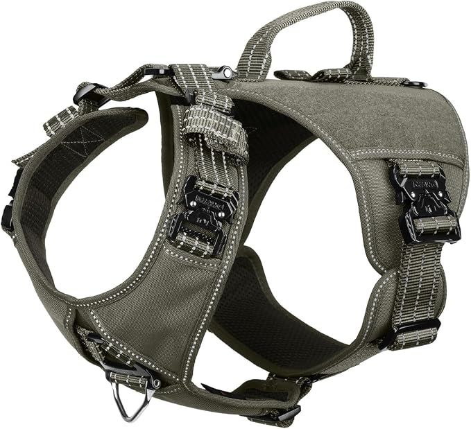 ICEFANG Quick-Moving Tactical Dog Harness for Small Dogs,No Pull Dog Vest | Control Handle,Reflective,Full Metal Buckles,Adjustable,Hook-and-Loop Panel,Soft Padded,Green,Small