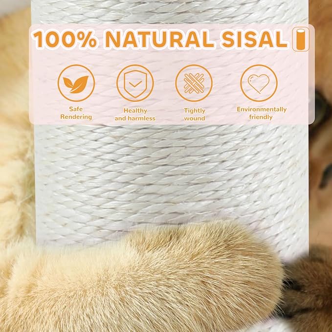 Cat Scratching Post,45'' Tall Artificial Flower Design Scratcher Tree Toys with 3.5Inch Diameter Sisal Rope for Large Kittens