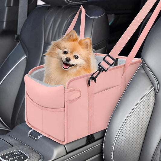 Portable Dog Car Seat for Small Dogs, Puppy Car Seat, Pink | Booster Seat With Safety Leash & Adjustable Straps Keeps Small Dogs Secure. Removable Washable Cushion. Fits Most Cars.