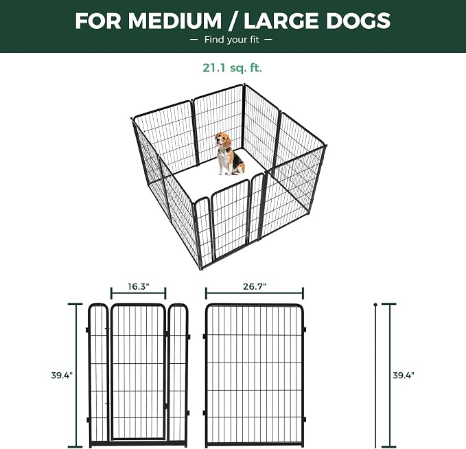 FXW Homeplus Indoor Dog Playpen with Washable Pee Pad, 40" H, 8 Panels | Calm Indoor Play Area, Super Absorbent Pad for Easy Cleanup, for Medium & Large Dogs, Patented