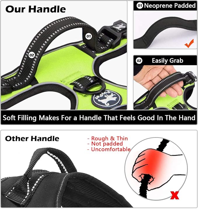 PoyPet No Pull Dog Harness Large with Front Clip & Neck Release Buckle | No Choke, Adjustable Vest, Reflective, Back Clip, Lockable, Soft Padded, Easy Control Handle for Walking Training, XL, Green
