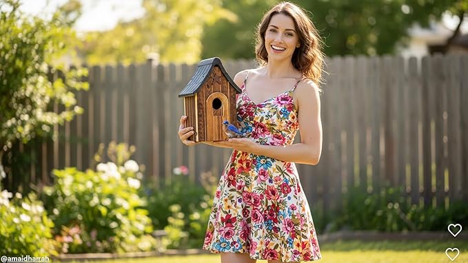 Water Proof Bluebird Bird Houses for Outside, 1.5" Entrance with Landing Perch Guard, Rustic Patriot Style, Squirrel Proof Composite Material Bird House for Outdoor, HDPE Roof 10 Years Weatherable
