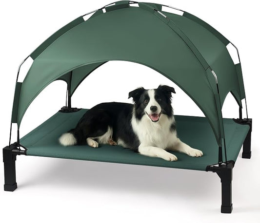 Elevated Dog Bed with Removable Canopy, Portable Dog Cot with Sun Protection Shade Tent, Raised Pet Cooling Cot Bed for Dogs, 42in