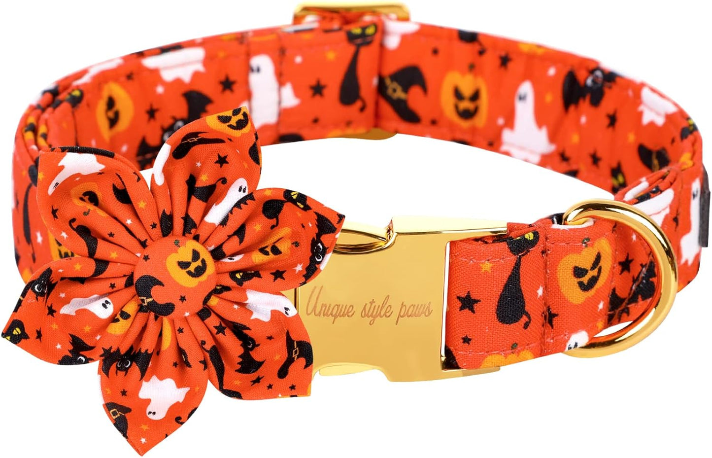 Unique style paws Halloween Dog Collar with Flower Tie Cotton Adjustable Puppy Collar for Small Medium Large Dogs-L