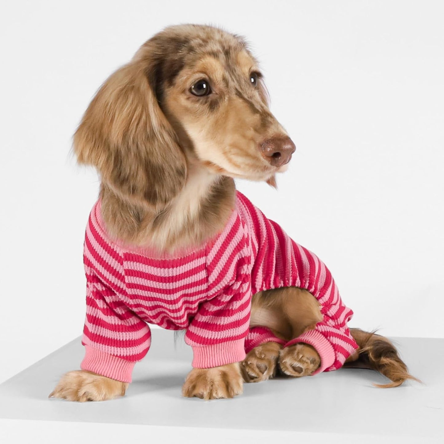 Fitwarm Pink and Red Striped Dog Pajamas, Waffle Dog Clothes for Small Dogs Girl Boy, Puppy Onesie with Feet, Pet Cat Outfit, XXL