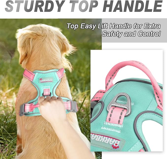 BARKBAY Dog Harness No Pull for Small Sized Dog Front Back Clips,Dog Vest | Soft Padded No Choke With Handle,Easy On&Off,Adjustable Reflective For Walking Training Running(Cool Mint & Baby Pink,XS)