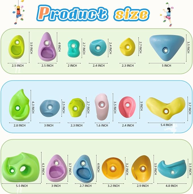 45 PCS Rock Climbing Wall for Kids,Rock Wall Climbing Holds,Adults Climbing Wall Grip Kits Holds Up to 230 lbs for Outdoor Indoor Home Playground Climbing Holds（Pastel Color）