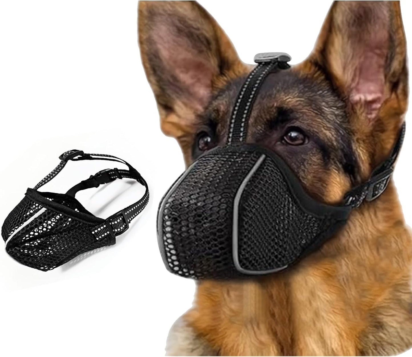 Dog Muzzle, Mesh Soft Muzzle for Small Medium Large Sized Dogs, Breathable Adjustable Puppy Muzzles for Scavenging Biting Licking and Chewing, Allows Panting and Drinking (Reflective Mesh, XL)