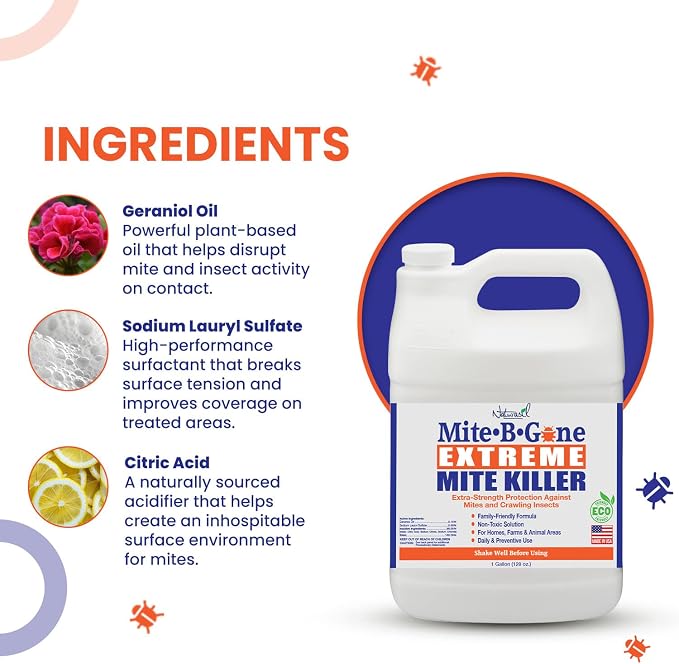 Mite-B-Gone Extreme Mite Killer Spray – 4 Pack (1-Gallon Jugs) | Large-Area Natural Mite Treatment for Farms, Coops, Barns, RVs & Outdoor Gear | Fast-Acting, Non-Toxic, Family-Friendly Formula