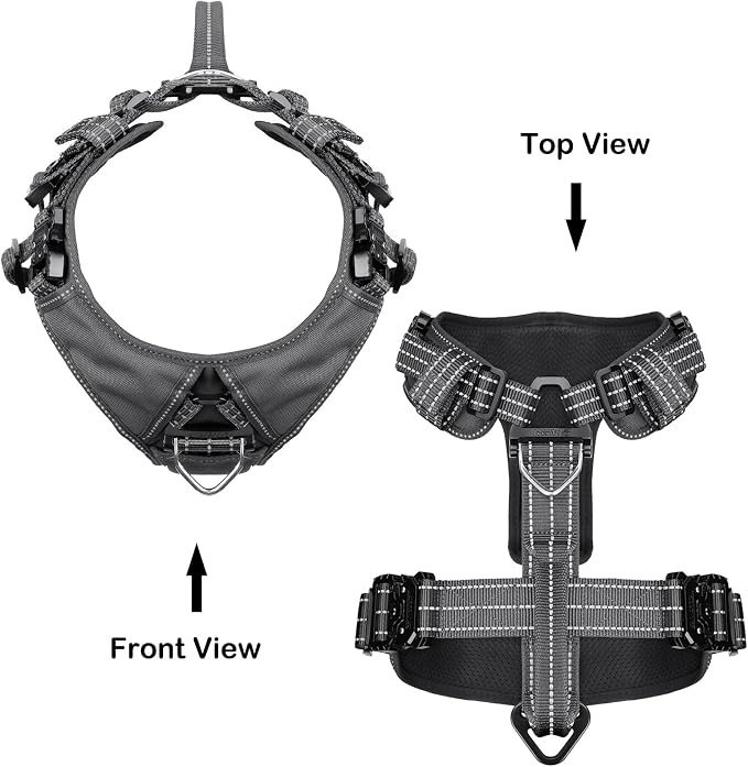 ICEFANG Dog Halter Harness with Metal Buckles,Dog Strap Vest X-Large Dogs | Control Handle,Summer-Cooling,Reflective,Front Hook,Adjustable,Soft Padded,No Pull,Grey,XLarge