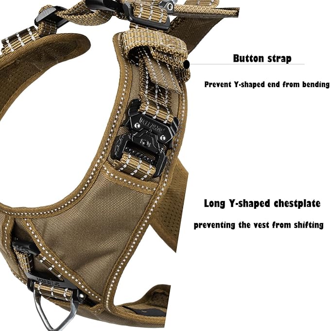 ICEFANG Dog Halter Harness with Metal Buckles,Dog Strap Vest for Large Dogs | Control Handle,Summer-Cooling,Reflective,Front Hook,Adjustable,Soft Padded,No Pull,Brown,Large