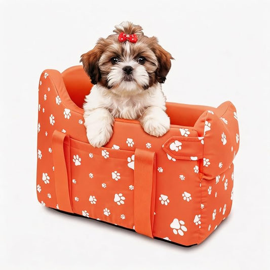 Dog Car Seat for Small Dogs 5-15 lbs, Tomato Red | Center Console Puppy Booster and Portable Travel Bed, Anti-Collapse Design with Washable Fluffy Cushion