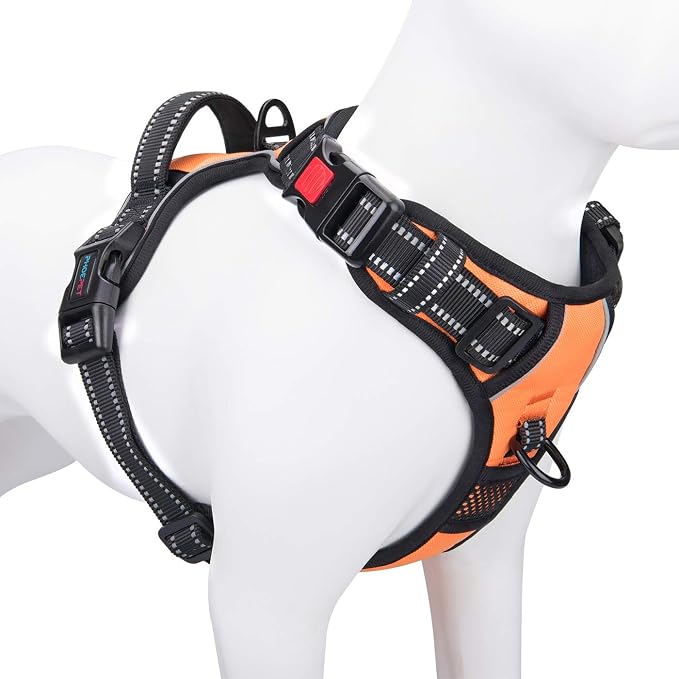 No Pull Dog Harnesses for Small Dogs Reflective Adjustable | Front Clip Vest with Handle 2 Metal Rings 3 Buckles [Easy to Put on & Take off] (S, Orange)