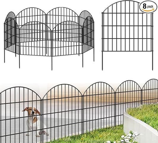FOREHOGAR Metal Garden Fence 28in (H) x 18.7ft (L), 8 Panels + 9 Stakes Dog Fence Border Fence Animal Barrier, No Dig Garden Fencing for Yard Flower Bed Lawn Patio Outdoor, CTW2829 Black