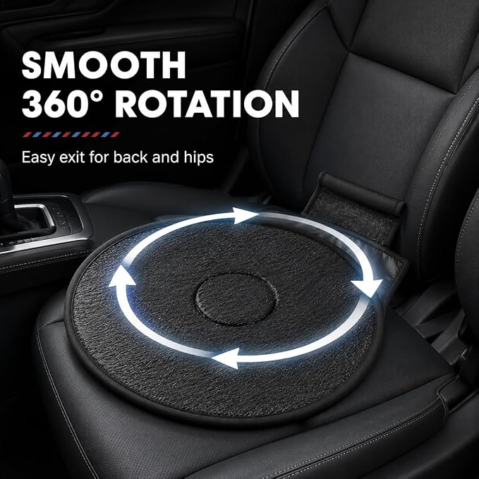 YARNOW 360 Degree Swivel Seat Cushion for Car, Black Rotating Chair Pad, Non-Slip Auto Revolving Base for Elderly and Pregnant Women, Home Office Mobility Assist