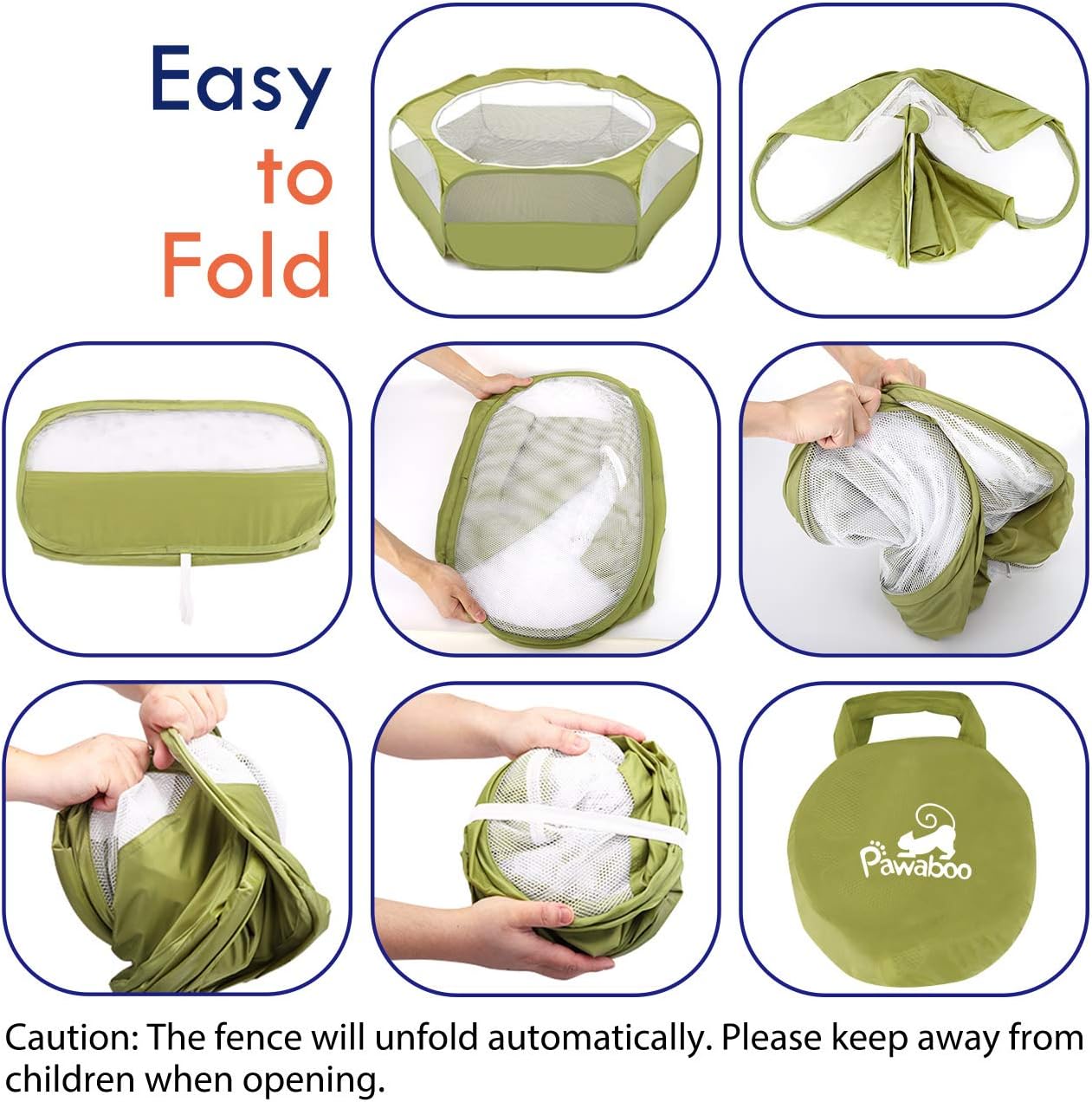 Pawaboo Small Animals Playpen, Waterproof Small Pet Cage Tent with Zippered Cover, Portable Outdoor Yard Fence with 3 Metal Rod for Chick/Kitten/Puppy/Guinea Pig/Rabbits/Hamster/Chinchillas,Green