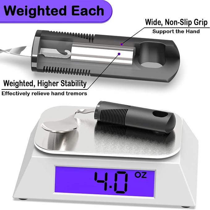 Adaptive Utensils for Parkinsons Patients Elderly, Weighted Utensils for Hand Tremors, Parkinsons Eating Utensils for Disabled People, Weighted Silverware for Hand Tremors Arthritic Hands