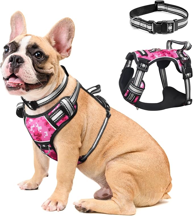 Dog Harness No Pull, Pet Harnesses with Dog Collar, Adjustable Reflective Oxford Outdoor Vest, Front/Back Leash Clips for Small, Medium, Large, Extra Large Dogs, Easy Control Handle for Walking