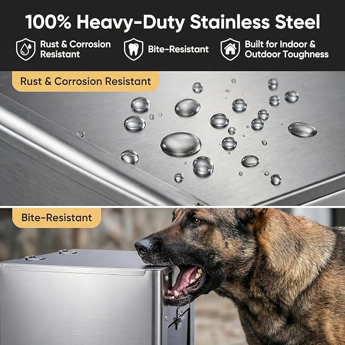 6.8L(15 lbs) Gravity Dog Feeder – Stainless Steel Automatic Pet Food Dispenser, No Power Outdoor Dog Feeder, for cat and Small Dog, Wall Mount or Floor Pet Feeding Station,Weather-Resistant